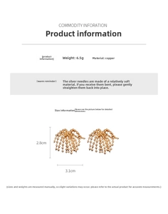 Detail specifications of golden tassel firework earrings with silver needles and copper base