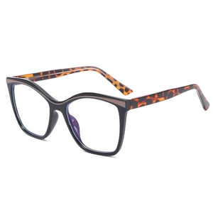 Chic black TR90 cat eye glasses frames with metal trim and classic tortoiseshell temples