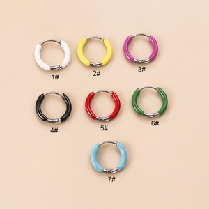 Stainless Steel Ear Piercing Hoop Colorful Enamel Geometric Round Bone Buckle Jewelry For Unisex Fashion