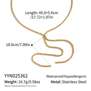 Spécifications détaillées du collier en Y doré en acier inoxydable avec mesures précises
