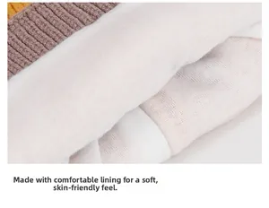 Detail of warm winter hat showing soft white fabric lining and grey knit exterior texture