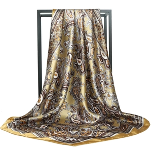 Vintage Paisley Floral Print Satin Polyester Square Scarf Retro Boho Large Headscarf Neck Scarf For Women