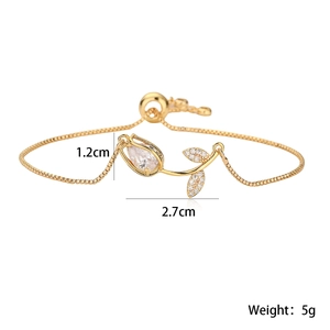 Bracciale tulipano placcato oro 18 carati con zirconi chiari e catena a scatola regolabile
