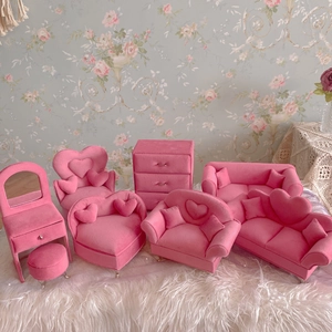 Pink Velvet Miniature Furniture Shaped Jewelry Box Sofa Chair Cabinet Organizer Case With Mirror