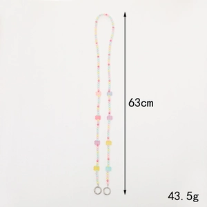 Colorful beaded crossbody chain with bear charms and butterfly accents, 63cm long