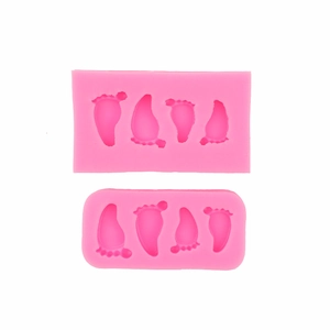 Pink silicone baby foot molds for cake baking, 2-piece set with 4 cavities each