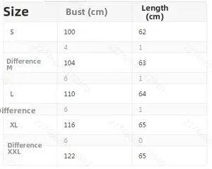Size chart showing bust and length measurements for women's two-piece tracksuit set