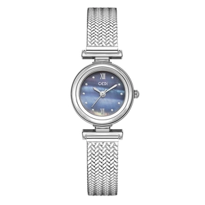 GEDI luxury women's watch with silver mesh strap and blue mother of pearl Roman dial