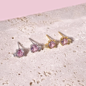 Geometric Round Stud Earrings Copper 18K Gold Plated Pink AAA Zircon Tiny Delicate Fashion Jewelry For Women