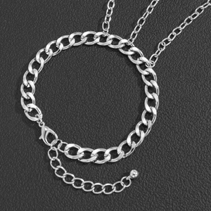 Silver punk style multi-layered curb chain bracelet with lobster clasp for men