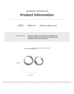 Detailed size chart for silver zircon twisted hoop earrings with 1.9cm diameter