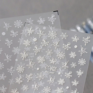 5D embossed snowflake and ballerina nail art stickers with white 3D textured relief