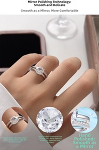 Detailed view of bridal ring set featuring 2ct sparkling high carbon diamond and 925 silver