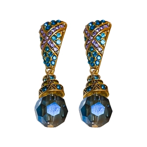 Boucles d'oreilles vintage avec zircons géométriques et pendentif en cristal bleu