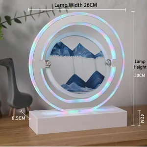 3D moving sand art LED table lamp with blue quicksand and 26x30cm circular frame