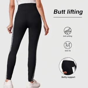 Leggings de maternité noirs à taille haute avec soutien ventral et détails de levage des fesses