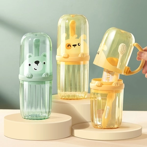Portable travel toothbrush storage case and mouthwash cup set with cute cartoon designs