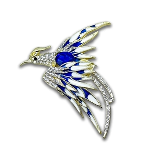 Exquisite phoenix brooch with blue enamel and rhinestones on gold alloy base