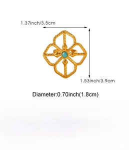Size chart showing dimensions for a geometric hollow flower ring in stainless steel