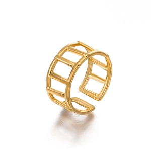 Adjustable 18K gold plated hollow geometric open ring made of durable stainless steel