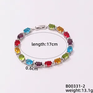Detail of 17cm tennis bracelet with multicolor oval stones and silver-plated setting