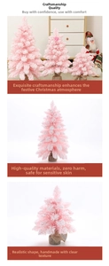 Set of pink artificial snowy Christmas trees in three sizes with burlap base decor