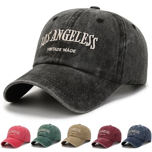 Washed Cotton Baseball Cap Vintage Distressed Letter Embroidery Adjustable Retro Dad Hat For Men Women Unisex