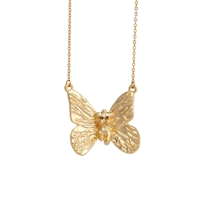 Artistic gold butterfly pendant necklace with female body figure on a titanium steel chain