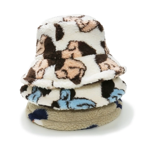 Winter plush bucket hats featuring assorted faux fur sheepskin textures and chic patterns