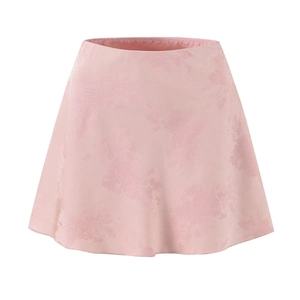 Mini-jupe rose en jacquard texture soie avec motifs floraux et coupe trapèze élégante