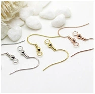 DIY jewelry accessories featuring silver, gold, and rose gold metal ear hooks on white background
