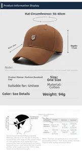 Size chart for cotton baseball cap showing 56-60cm circumference and measuring guide
