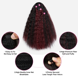 Black and red ombre drawstring ponytail wig with high-quality fiber and breathable net