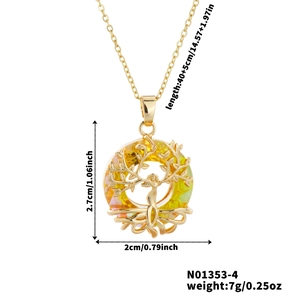 Detailed size specifications for the gold tree of life necklace with yellow crystals