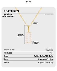 Detailed specs of the geometric S925 sterling silver necklace with inlaid shell pearls