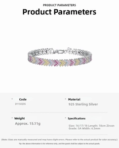 Detail of 925 sterling silver bracelet with 5A colorful cubic zirconia in 6.5mm width