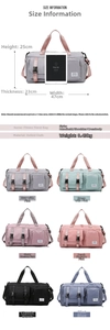 Detailed size comparison of the large travel duffel bag next to an iPad Air tablet