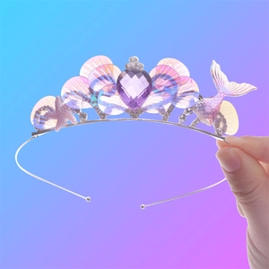 Mermaid crown hair comb with purple teardrop gem, shells and starfish for party