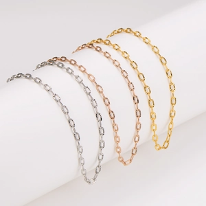 Polished stainless steel twist rope chains in gold, rose gold, and silver finishes
