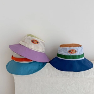 Kids Bucket Hat Polyester Color Block Quick Dry Breathable Sun Protection Outdoor Wide Brim Patch Boys Girls