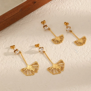 Ginkgo Leaf Drop Earrings Zircon 304 Stainless Steel Hollow Plant Design Fashion Jewelry For Women