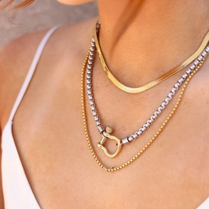 Industrial Stainless Steel Box Chain Necklace For Women 18K Gold Plated Hypoallergenic Shackle Clasp Lightning Pendant Jewelry