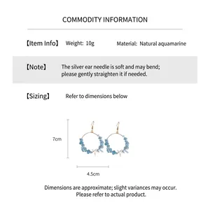Detailed technical info of starfish earrings with aquamarine showing size and dimensions