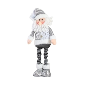 Standing Christmas plush doll with telescopic legs in silver and gray for home decoration