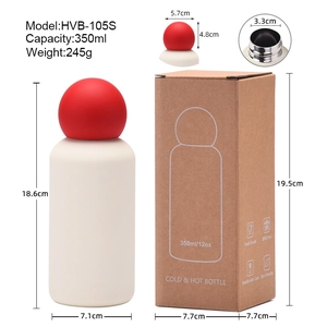 Minimalist 350ml white stainless steel water bottle with red cap and box packaging