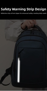 Detail showing high-visibility safety reflective strip on waterproof laptop backpack
