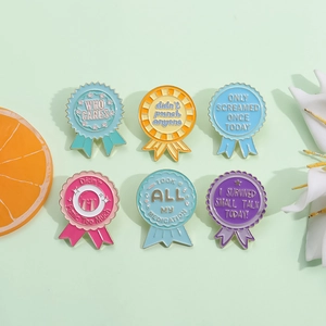 Medal Shape Enamel Pin Funny Slogan Alloy Brooch Cartoon Jewelry Badge Accessories For Backpack Jacket