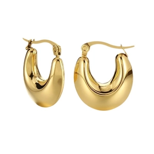 Minimalist gold U-shaped thick earrings with a high-polished mirror finish and hinge closure