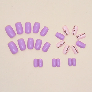 Purple vine floral press-on nails set with lavender and light pink sweet girl nail tips