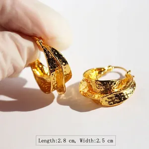 Artistic hammered texture gold earrings in a double-layer spiral hoop design for women